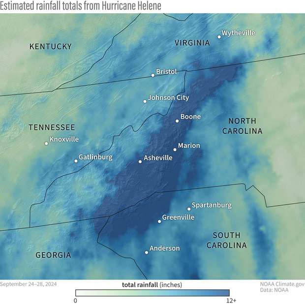 hurricane helene estimated rainfall map