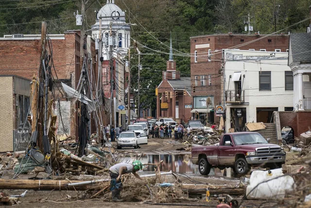 flood damage in marshall, nc from hurricane helene